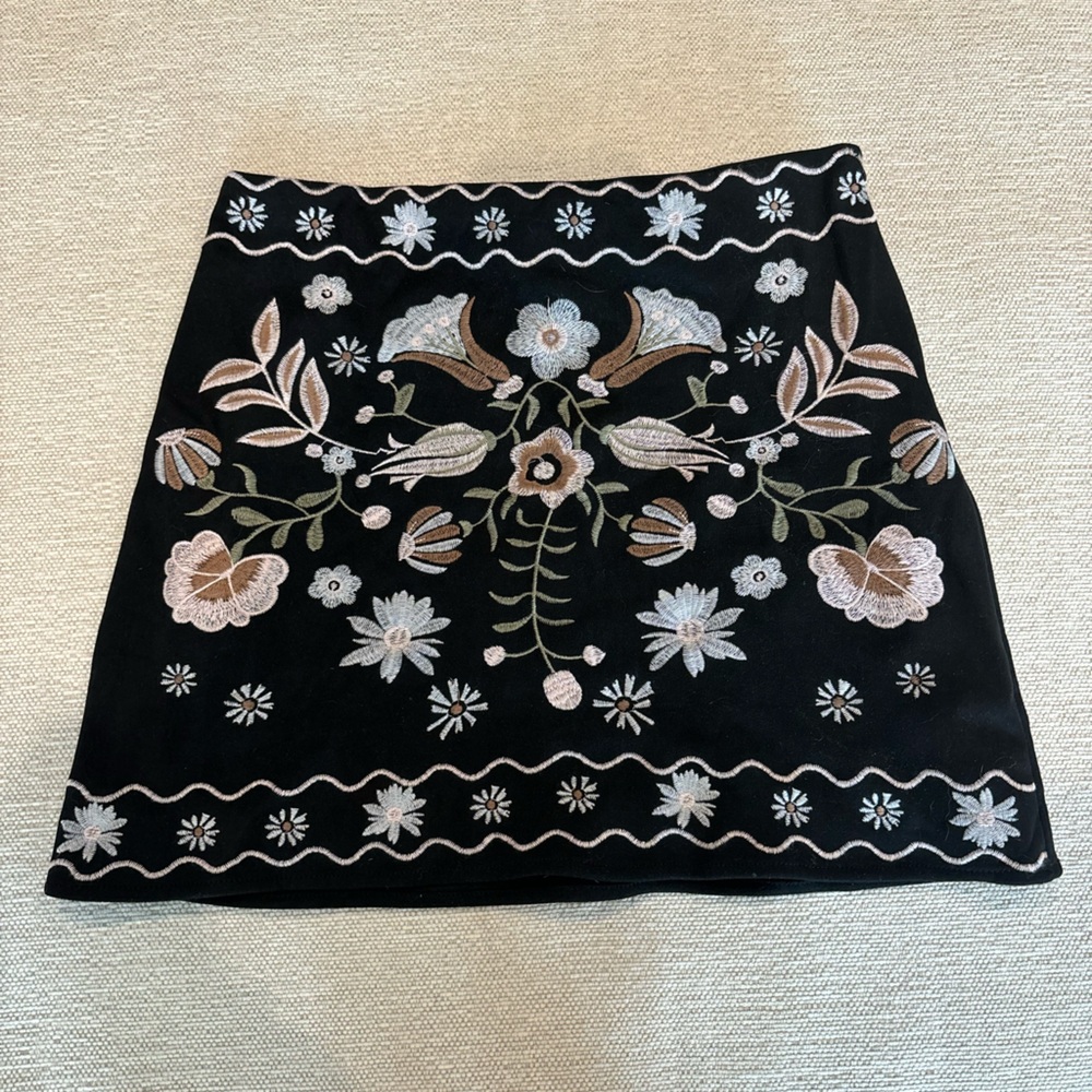Altar'd State Elegant Black Skirt with Floral Details